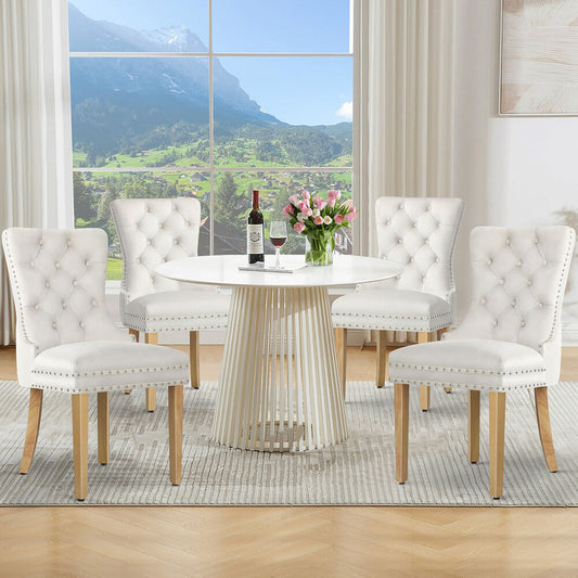 ALFORDSON 4x Dining Chair Kitchen Lounge Retro Button Tufted Wooden Velvet Beige