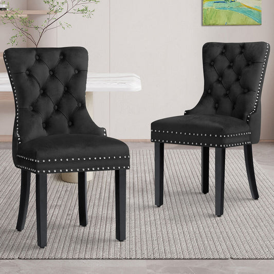 ALFORDSON 2x Dining Chair Kitchen Lounge Retro Button Tufted Wooden Velvet Black