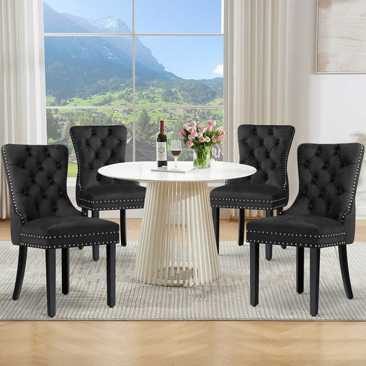 ALFORDSON 4x Dining Chair Kitchen Lounge Retro Button Tufted Wooden Velvet Black