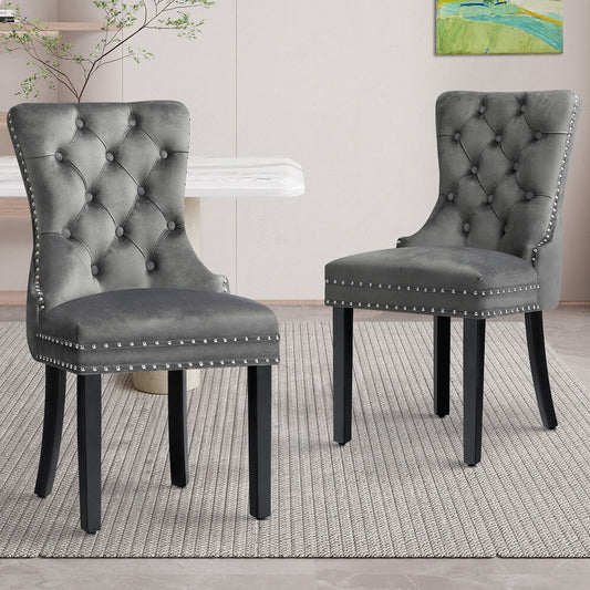 ALFORDSON 2x Dining Chair Kitchen Lounge Retro Button Tufted Wooden Velvet Grey