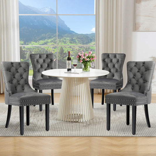 ALFORDSON 4x Dining Chair Kitchen Lounge Retro Button Tufted Wooden Velvet Grey