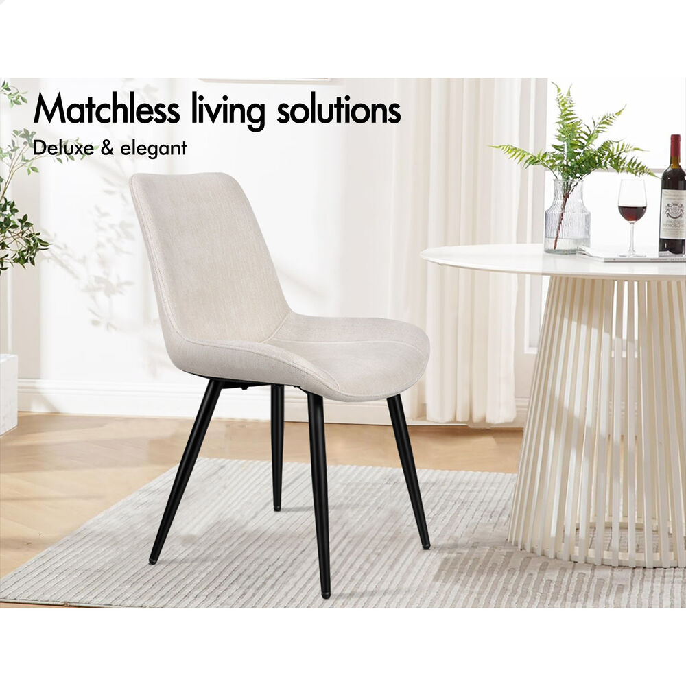 ALFORDSON 2x Dining Chairs Kitchen Accent Cafe Lounge Seat Metal Chenille Beige