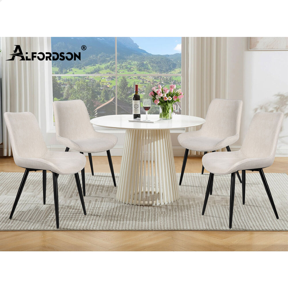 ALFORDSON 2x Dining Chairs Kitchen Accent Cafe Lounge Seat Metal Chenille Beige