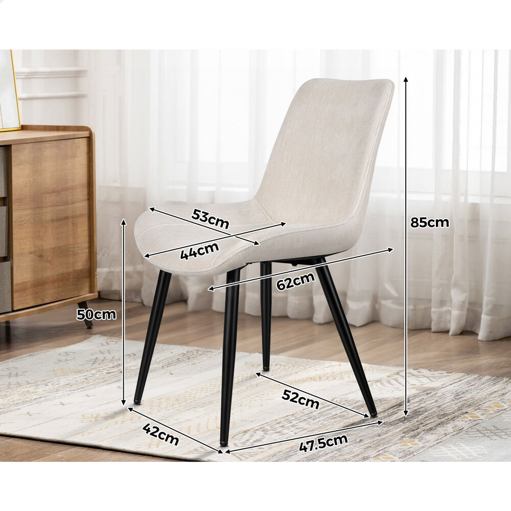 ALFORDSON 2x Dining Chairs Kitchen Accent Cafe Lounge Seat Metal Chenille Beige