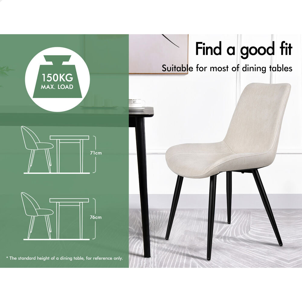 ALFORDSON 2x Dining Chairs Kitchen Accent Cafe Lounge Seat Metal Chenille Beige