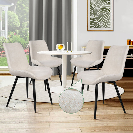 ALFORDSON 4x Dining Chairs Kitchen Accent Cafe Lounge Seat Metal Chenille Beige