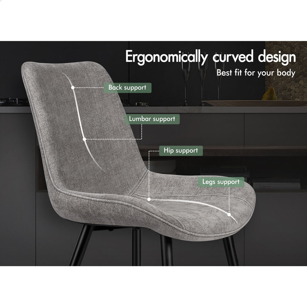ALFORDSON 2x Dining Chair Kitchen Accent Lounge Padded Seat Metal Chenille Grey
