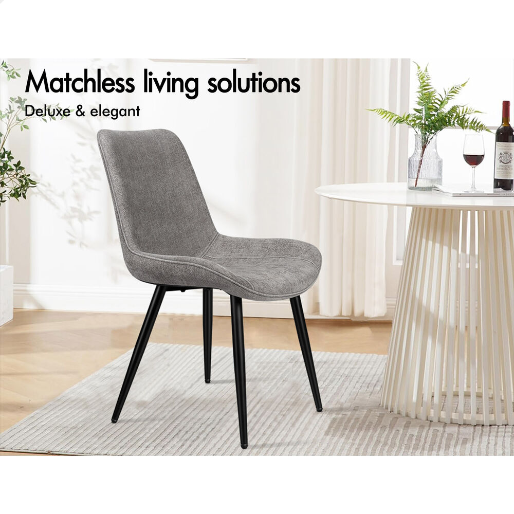 ALFORDSON 2x Dining Chair Kitchen Accent Lounge Padded Seat Metal Chenille Grey