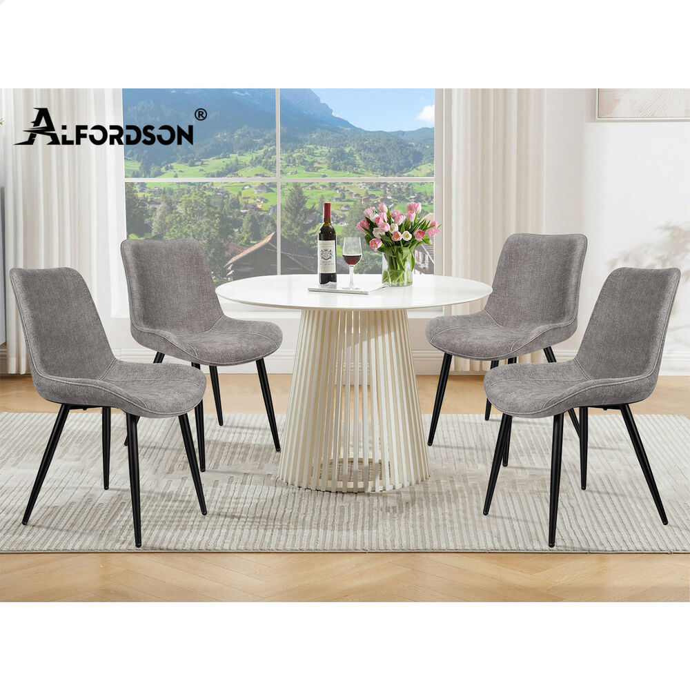 ALFORDSON 2x Dining Chair Kitchen Accent Lounge Padded Seat Metal Chenille Grey
