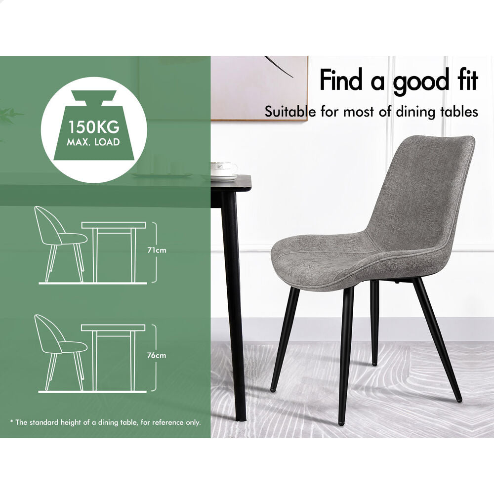 ALFORDSON 2x Dining Chair Kitchen Accent Lounge Padded Seat Metal Chenille Grey