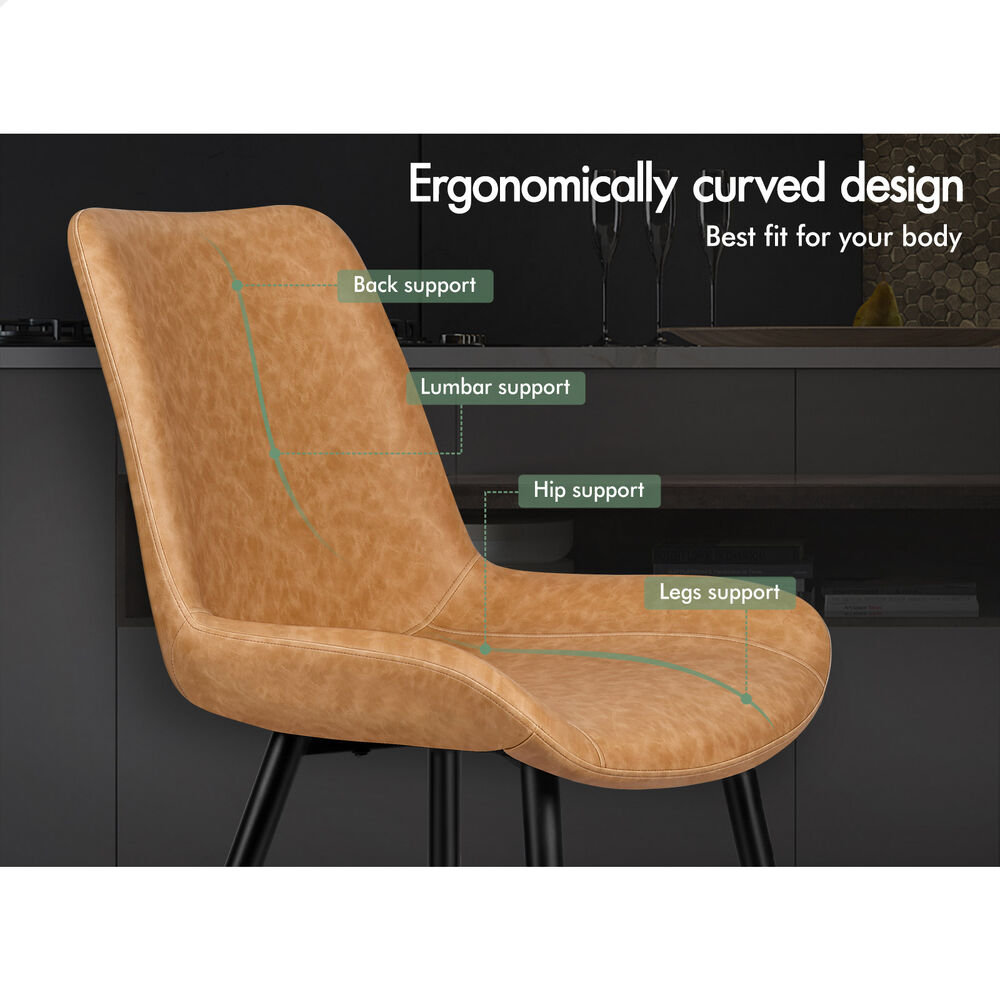 ALFORDSON 2x Dining Chairs Kitchen Accent Lounge Seat Retro PU Leather Brown