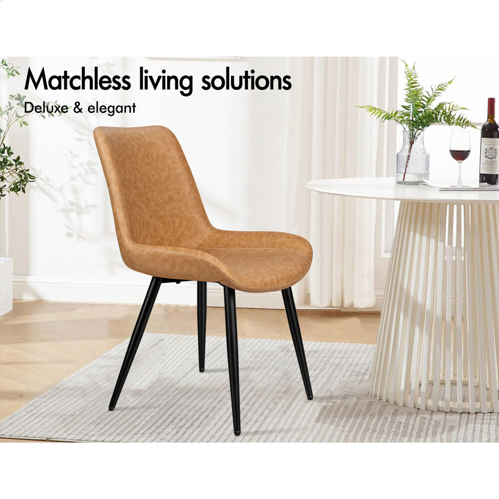 ALFORDSON 2x Dining Chairs Kitchen Accent Lounge Seat Retro PU Leather Brown