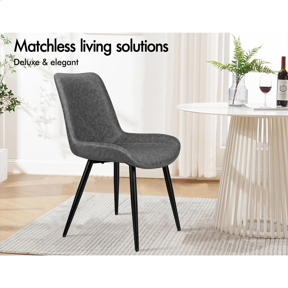 ALFORDSON 2x Dining Chairs Kitchen Accent Lounge Seat Retro PU Faux Leather Grey
