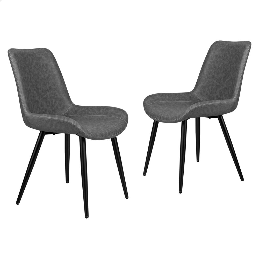 ALFORDSON 2x Dining Chairs Kitchen Accent Lounge Seat Retro PU Faux Leather Grey