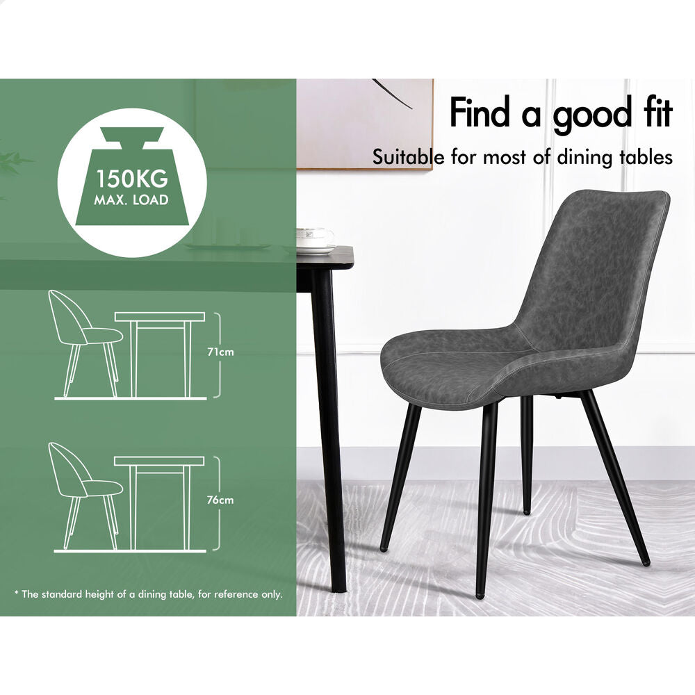ALFORDSON 2x Dining Chairs Kitchen Accent Lounge Seat Retro PU Faux Leather Grey