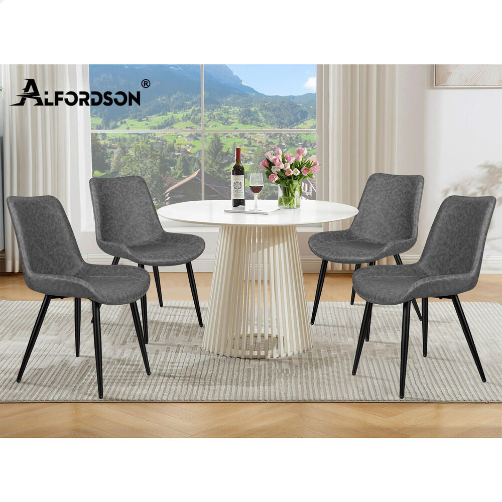 ALFORDSON 2x Dining Chairs Kitchen Accent Lounge Seat Retro PU Faux Leather Grey
