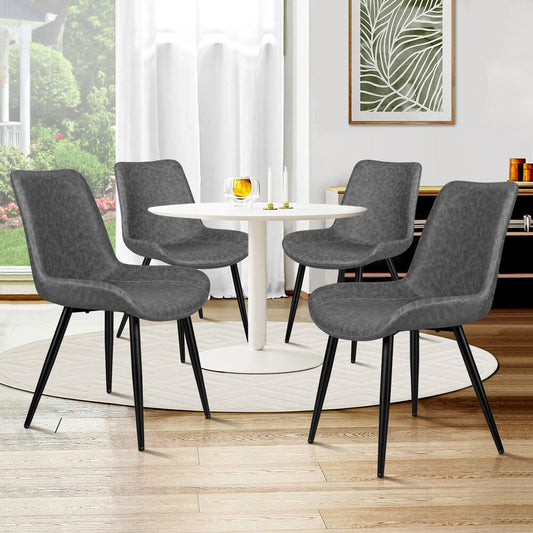 ALFORDSON 4x Dining Chairs Kitchen Accent Lounge Seat Retro PU Faux Leather Grey
