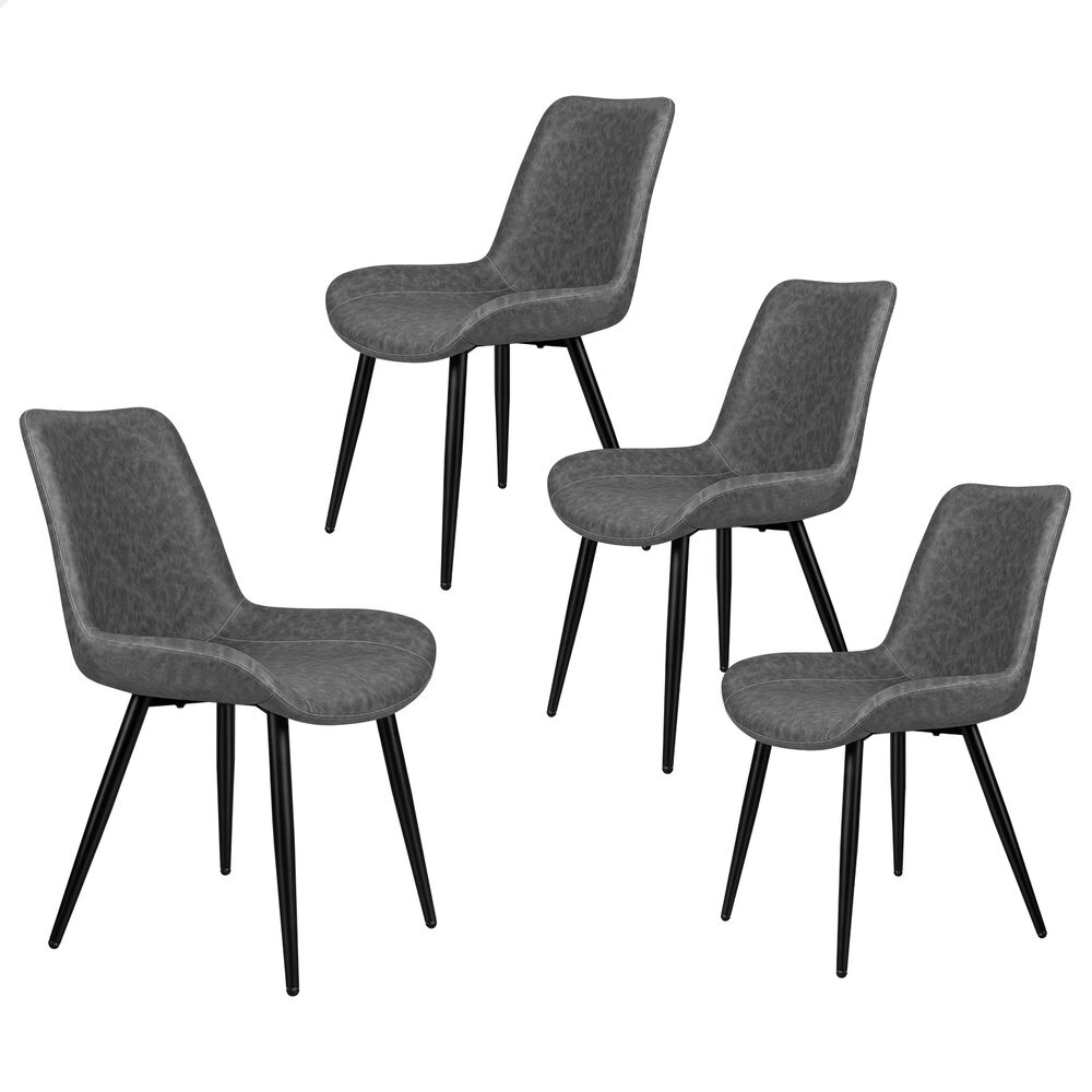 ALFORDSON 4x Dining Chairs Kitchen Accent Lounge Seat Retro PU Faux Leather Grey