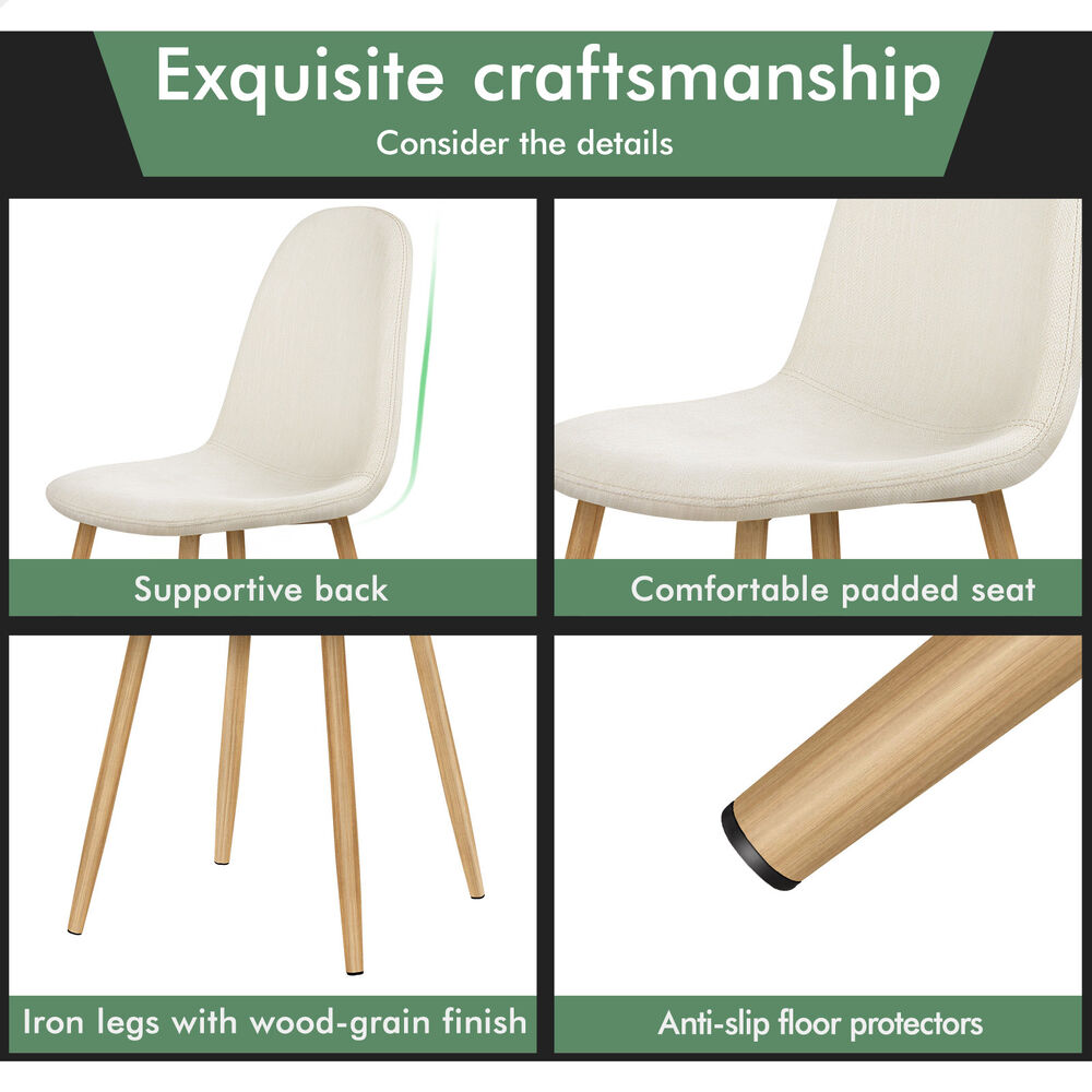 ALFORDSON 4x Dining Chair Kitchen Accent Cafe Lounge Padded Seat Chenille Beige