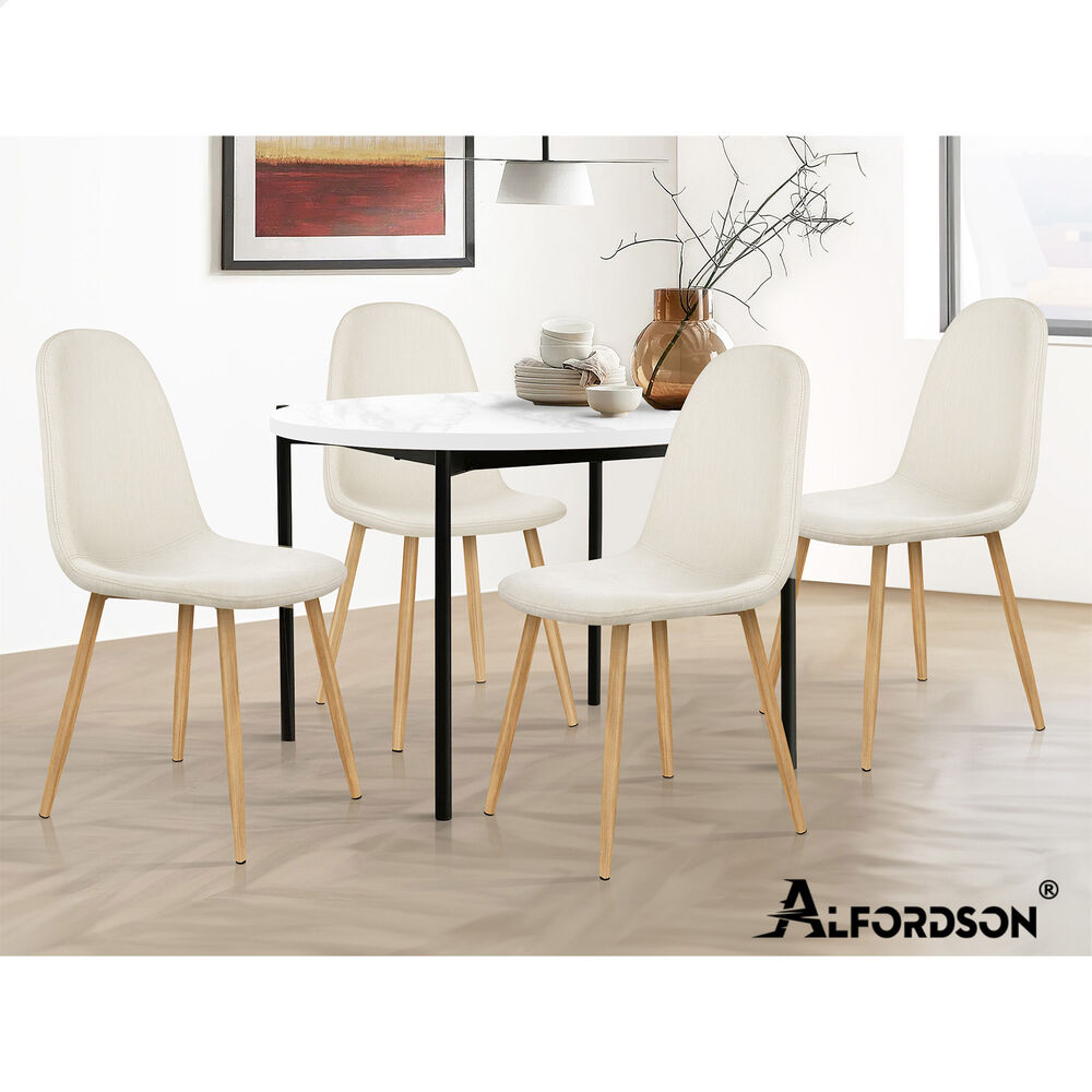ALFORDSON 4x Dining Chair Kitchen Accent Cafe Lounge Padded Seat Chenille Beige