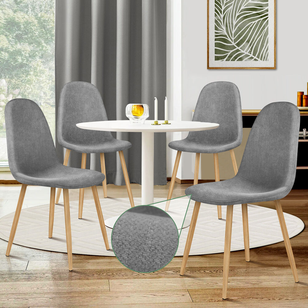 ALFORDSON 4x Dining Chair Kitchen Accent Cafe Lounge Padded Seat Chenille Grey