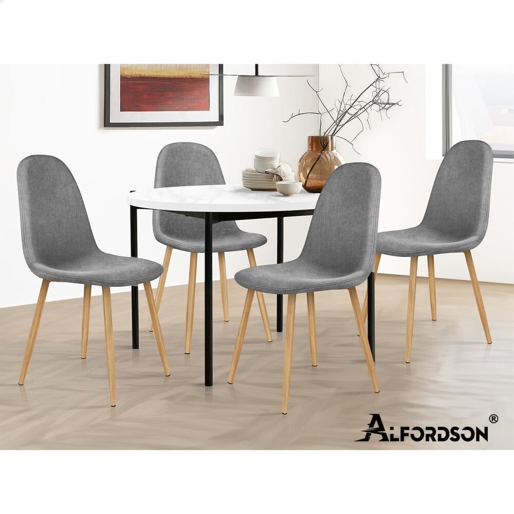 ALFORDSON 4x Dining Chair Kitchen Accent Cafe Lounge Padded Seat Chenille Grey