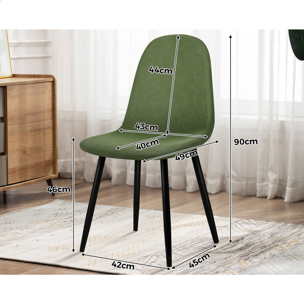 ALFORDSON 4x Dining Chair Kitchen Accent Cafe Lounge Upholstered Corduroy Green