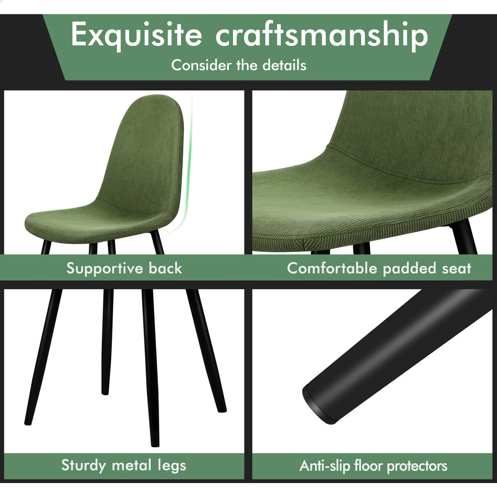 ALFORDSON 4x Dining Chair Kitchen Accent Cafe Lounge Upholstered Corduroy Green
