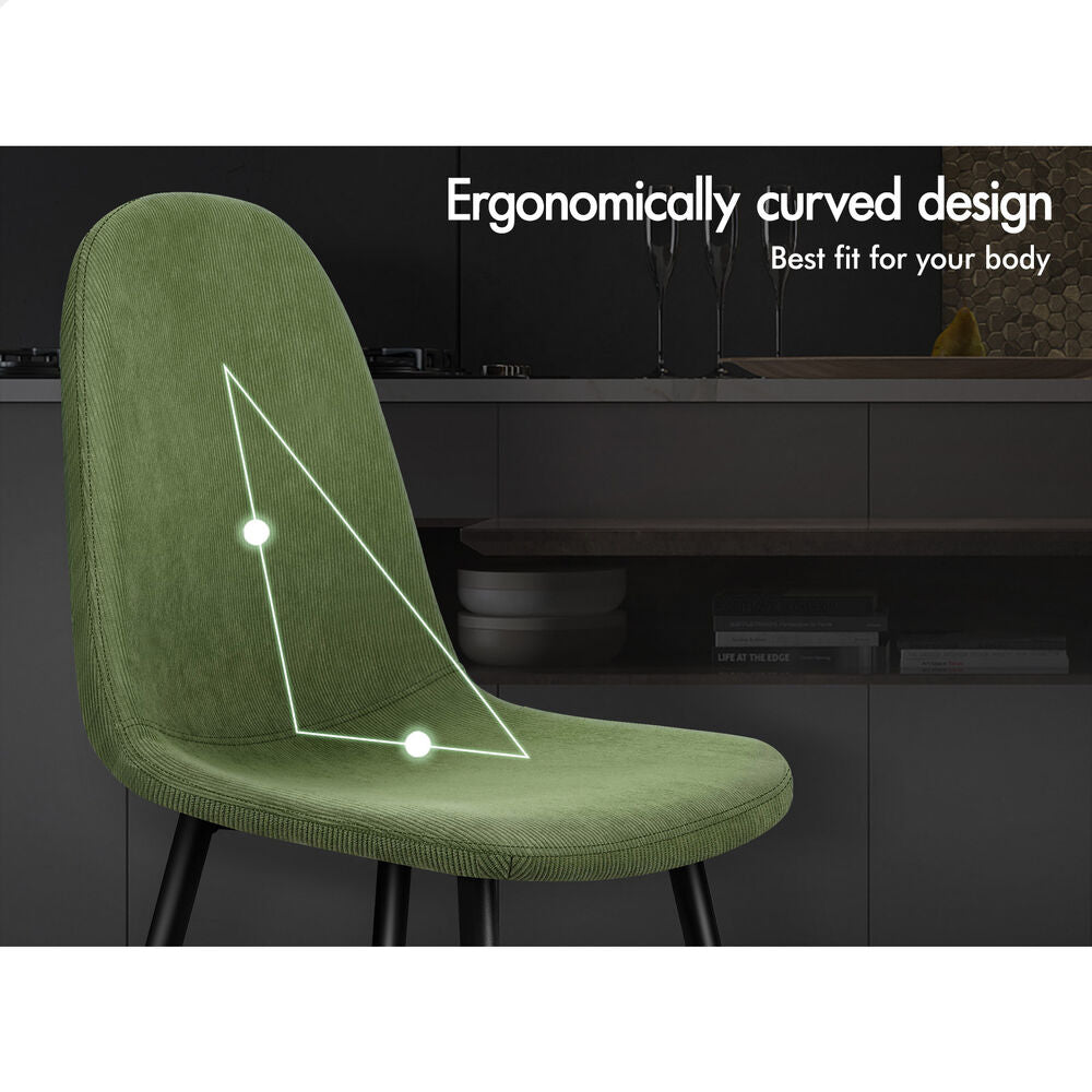 ALFORDSON 4x Dining Chair Kitchen Accent Cafe Lounge Upholstered Corduroy Green