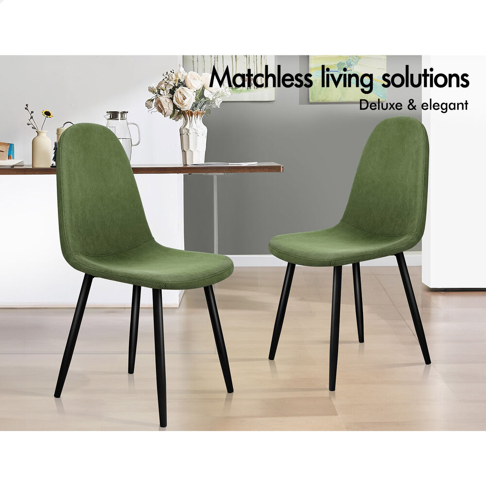 ALFORDSON 4x Dining Chair Kitchen Accent Cafe Lounge Upholstered Corduroy Green