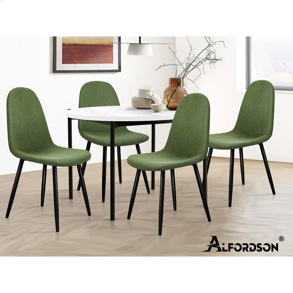 ALFORDSON 4x Dining Chair Kitchen Accent Cafe Lounge Upholstered Corduroy Green