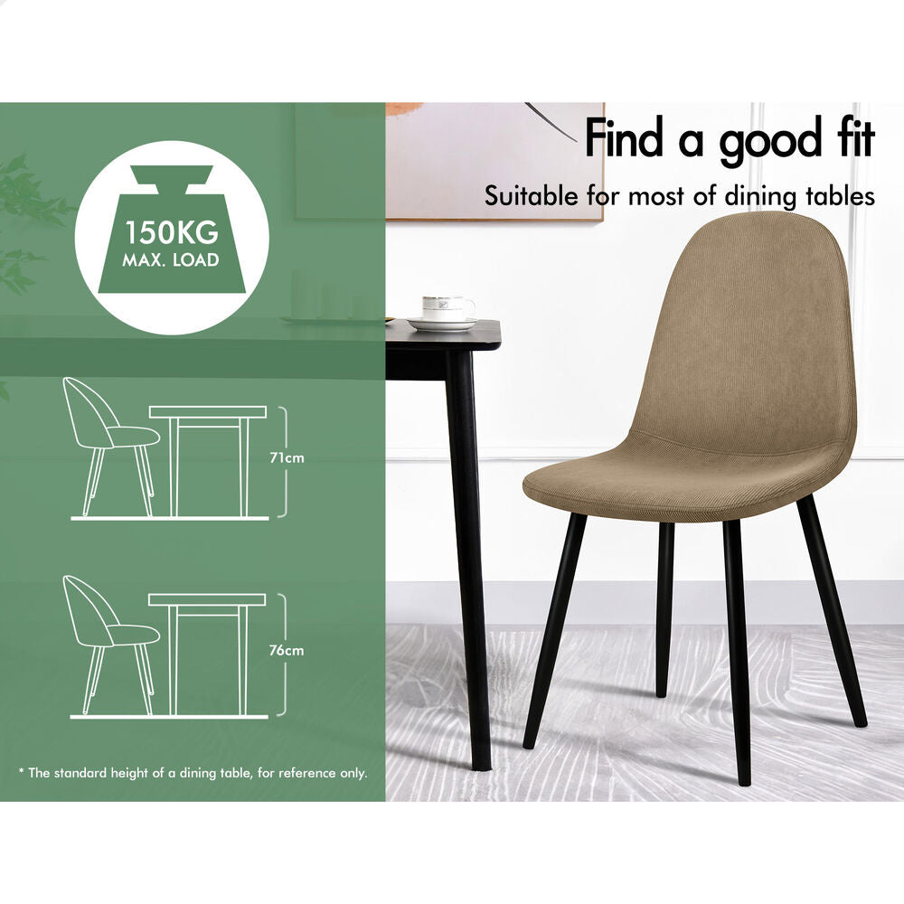 ALFORDSON 4x Dining Chair Kitchen Accent Cafe Lounge Upholstered Corduroy Khaki