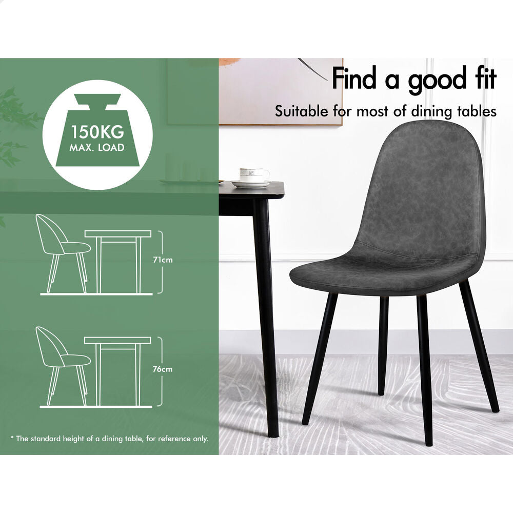 ALFORDSON 4x Dining Chairs Kitchen Lounge Cafe Seat Retro PU Faux Leather Grey
