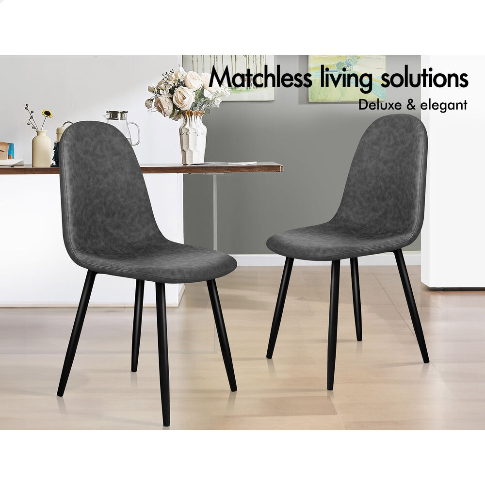 ALFORDSON 4x Dining Chairs Kitchen Lounge Cafe Seat Retro PU Faux Leather Grey