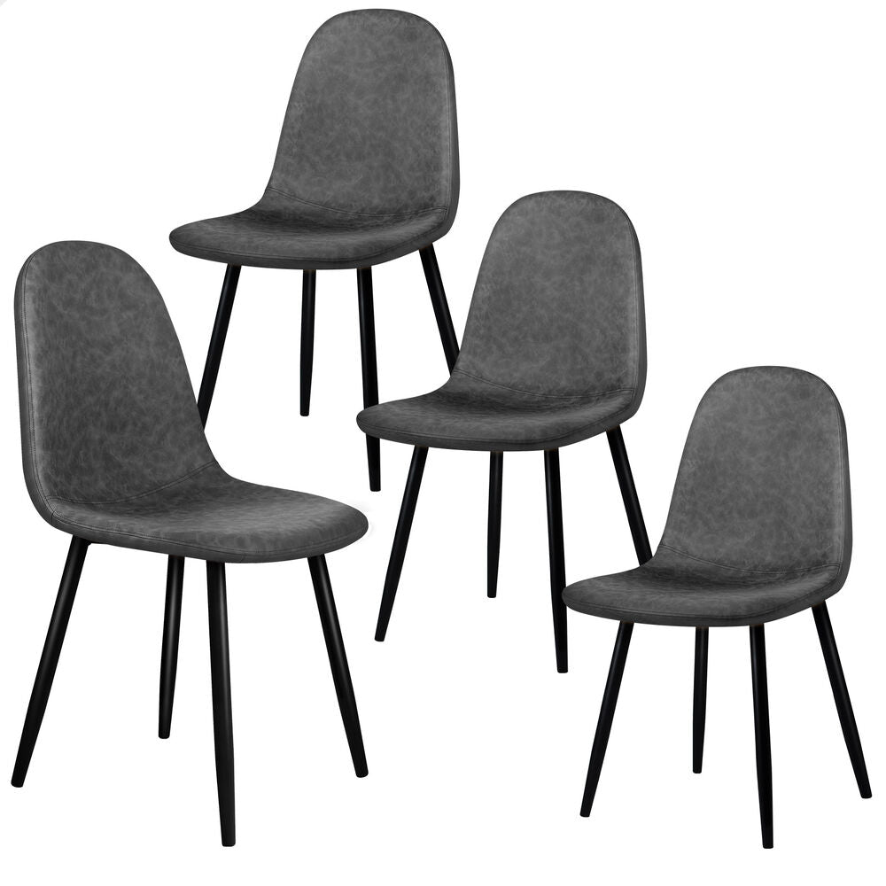 ALFORDSON 4x Dining Chairs Kitchen Lounge Cafe Seat Retro PU Faux Leather Grey