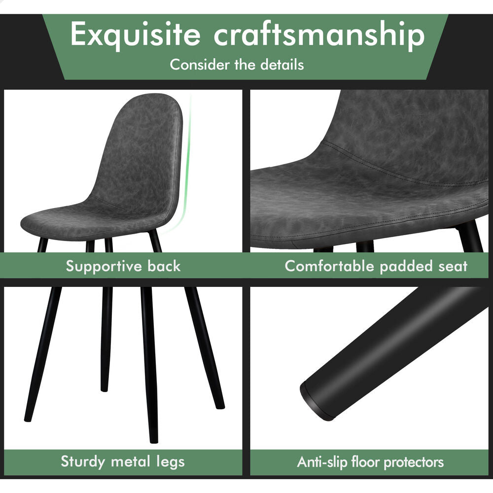ALFORDSON 4x Dining Chairs Kitchen Lounge Cafe Seat Retro PU Faux Leather Grey