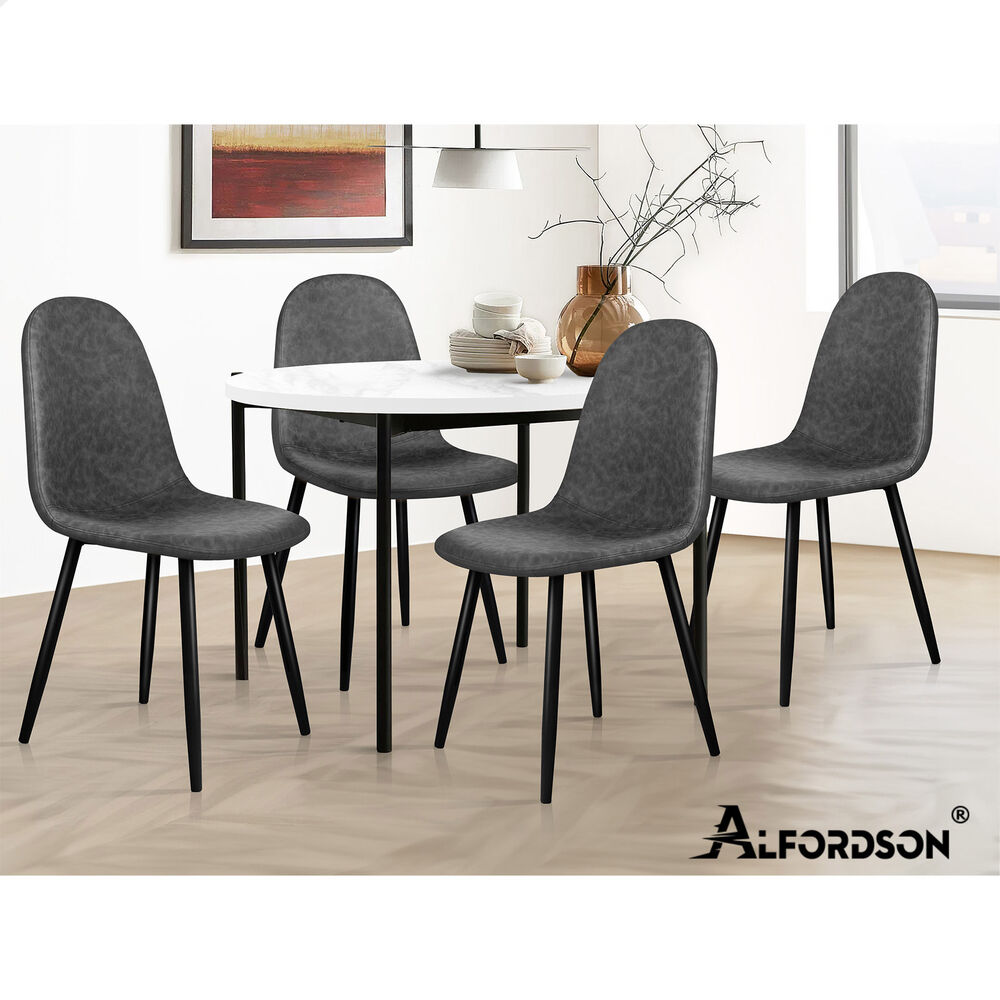 ALFORDSON 4x Dining Chairs Kitchen Lounge Cafe Seat Retro PU Faux Leather Grey