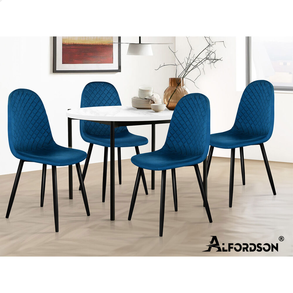 ALFORDSON 4x Dining Chairs Kitchen Lounge Cafe Diamond Stitch Retro Velvet Blue