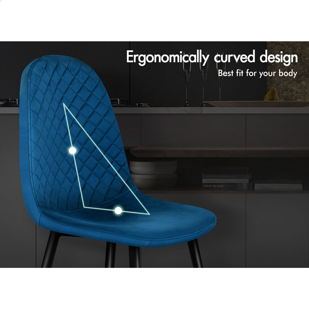 ALFORDSON 4x Dining Chairs Kitchen Lounge Cafe Diamond Stitch Retro Velvet Blue