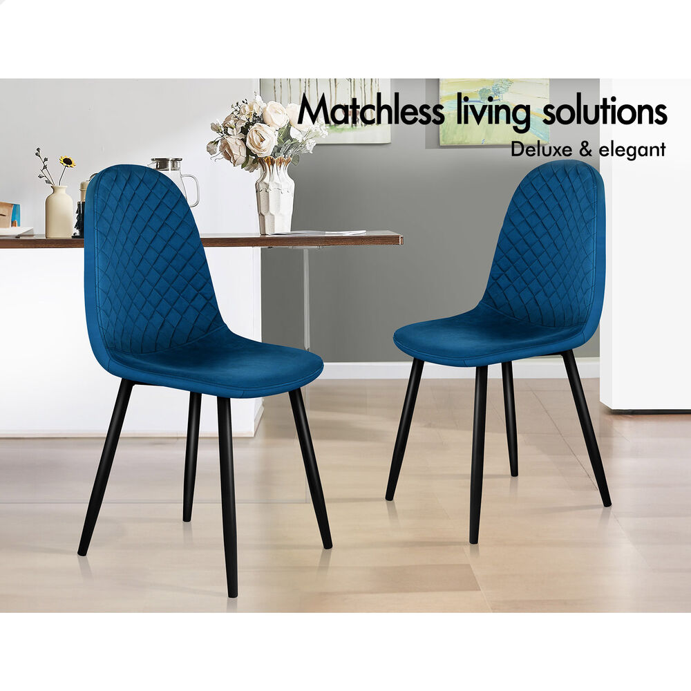 ALFORDSON 4x Dining Chairs Kitchen Lounge Cafe Diamond Stitch Retro Velvet Blue