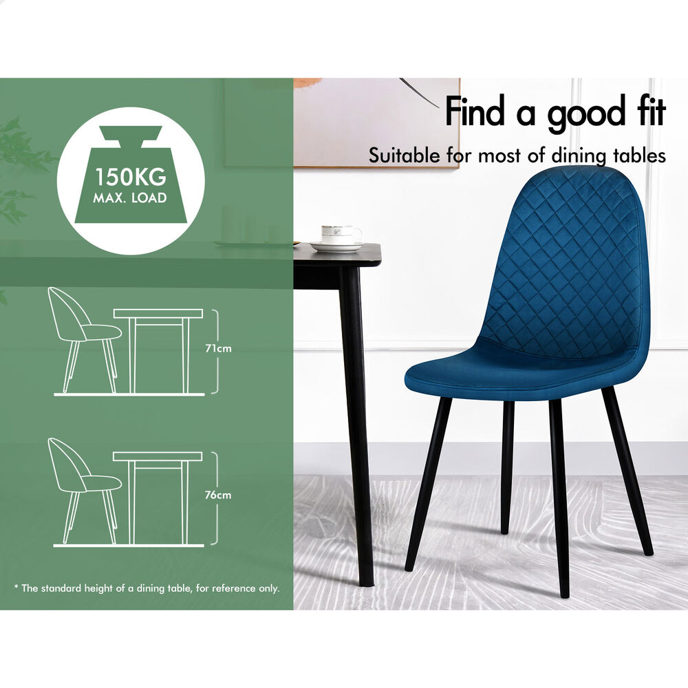 ALFORDSON 4x Dining Chairs Kitchen Lounge Cafe Diamond Stitch Retro Velvet Blue