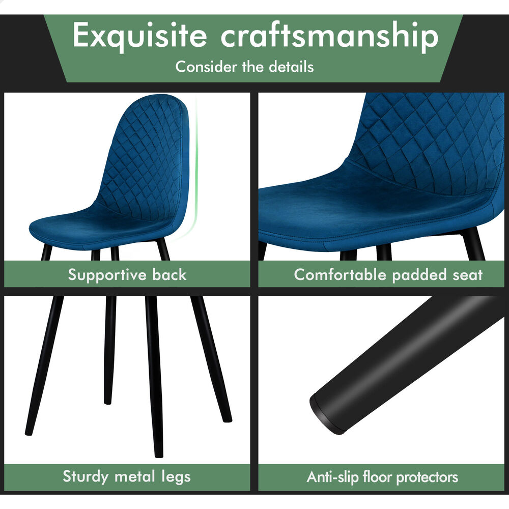 ALFORDSON 4x Dining Chairs Kitchen Lounge Cafe Diamond Stitch Retro Velvet Blue