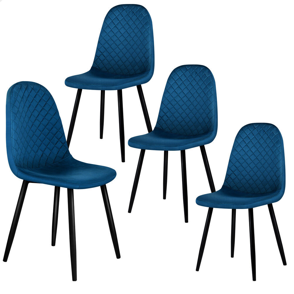 ALFORDSON 4x Dining Chairs Kitchen Lounge Cafe Diamond Stitch Retro Velvet Blue
