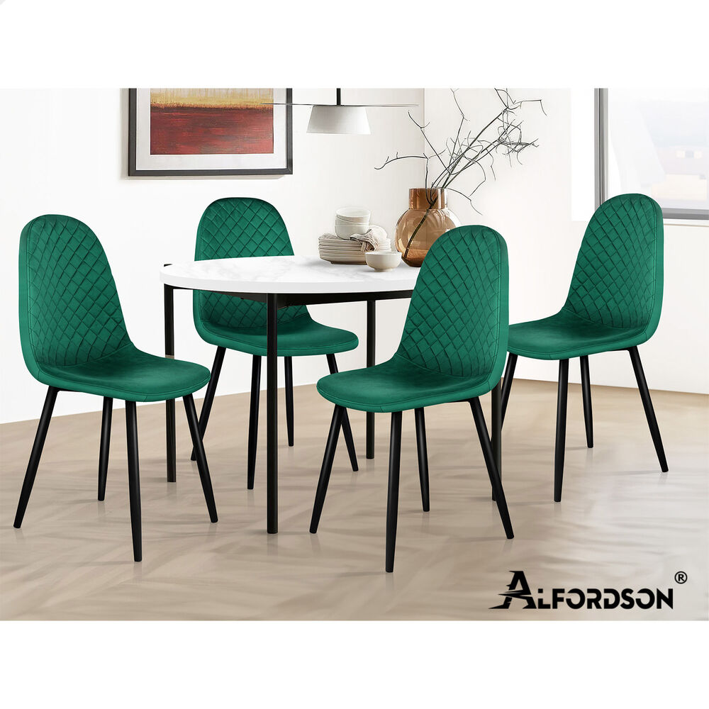 ALFORDSON 4x Dining Chairs Kitchen Lounge Diamond Stitch Retro Velvet Green