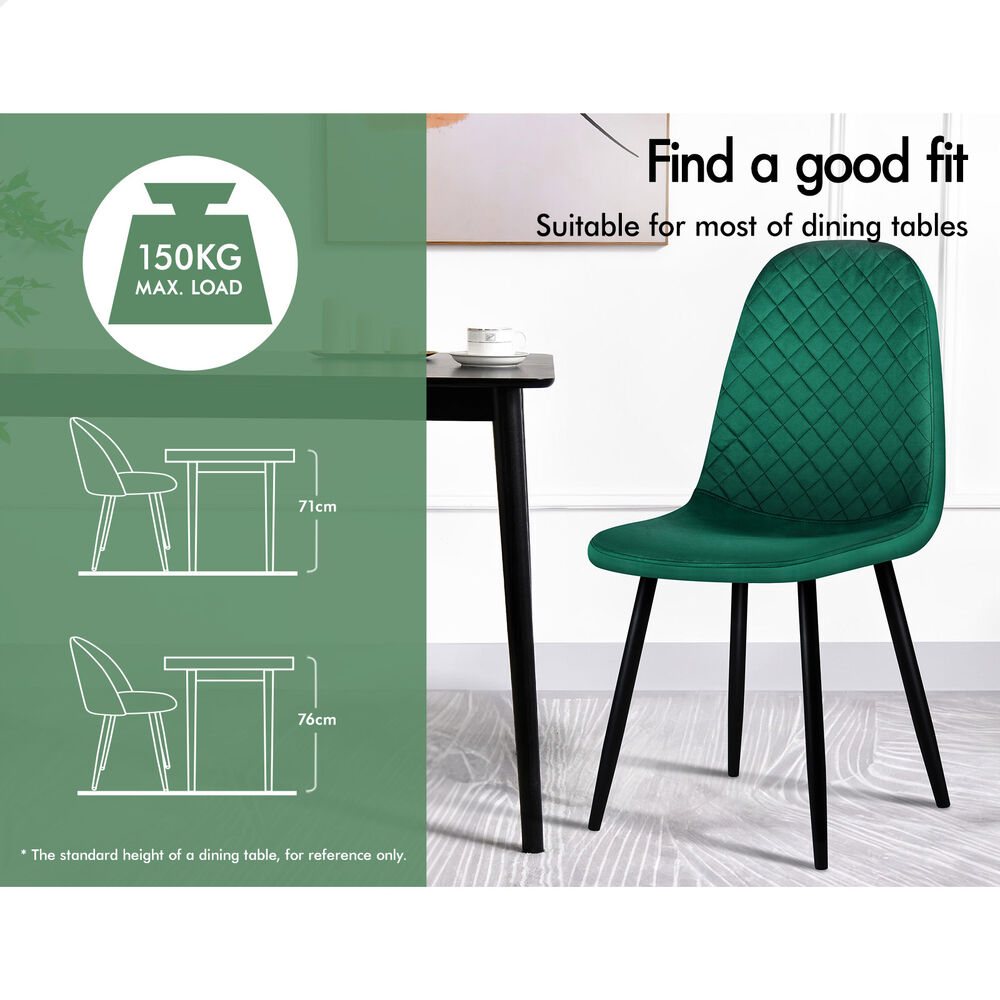 ALFORDSON 4x Dining Chairs Kitchen Lounge Diamond Stitch Retro Velvet Green
