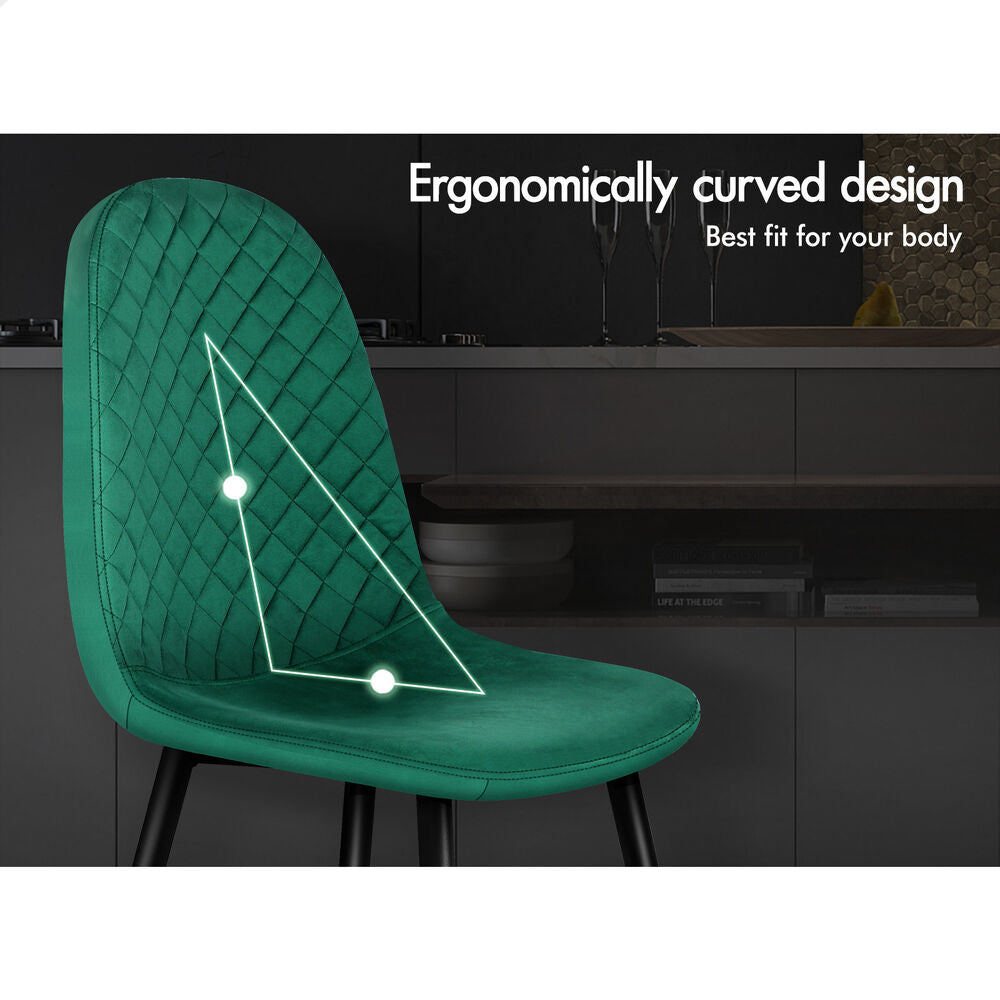 ALFORDSON 4x Dining Chairs Kitchen Lounge Diamond Stitch Retro Velvet Green