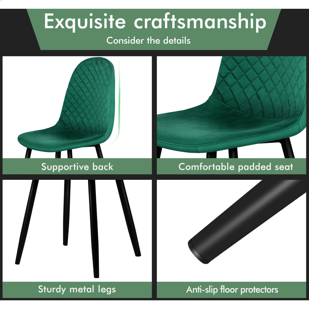 ALFORDSON 4x Dining Chairs Kitchen Lounge Diamond Stitch Retro Velvet Green