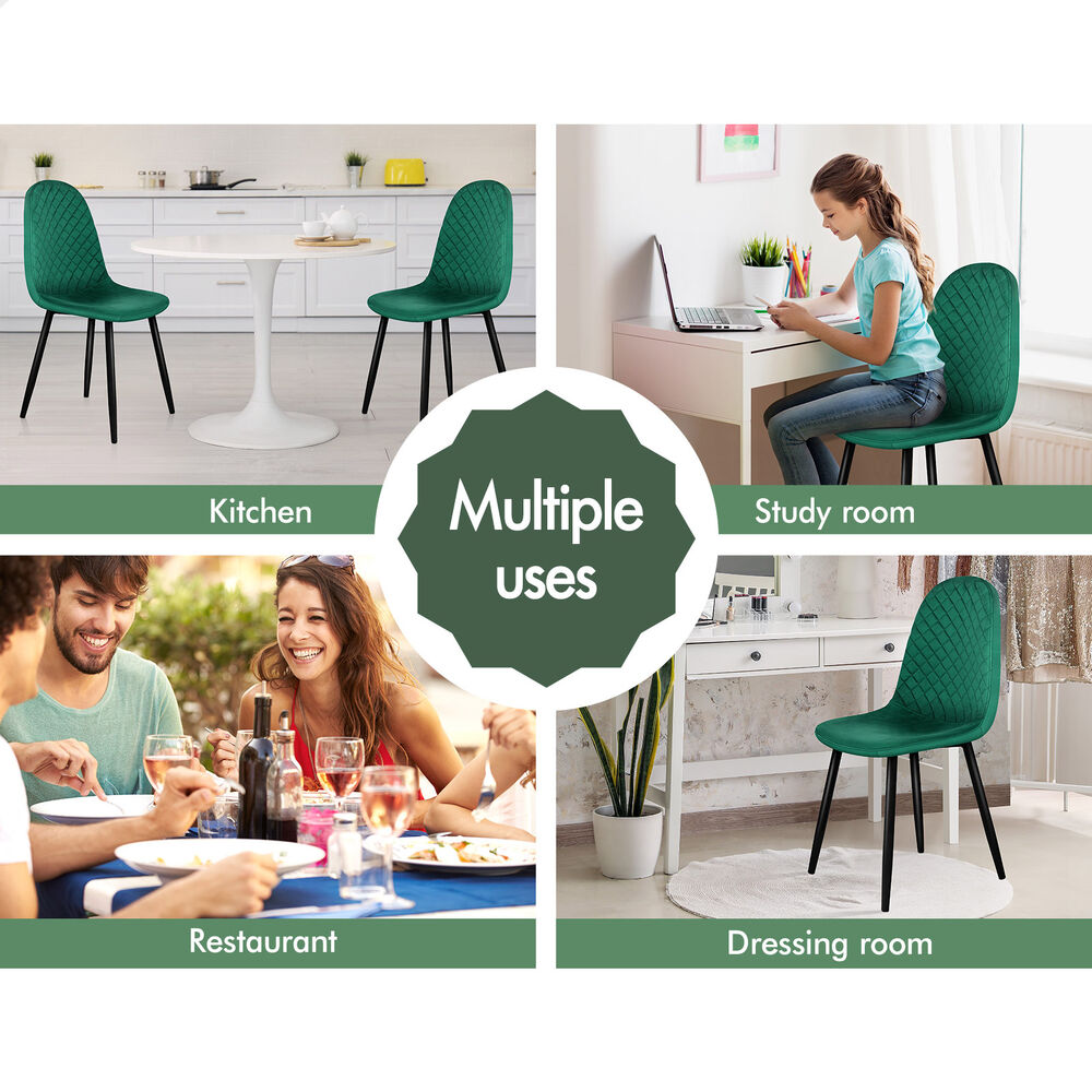 ALFORDSON 4x Dining Chairs Kitchen Lounge Diamond Stitch Retro Velvet Green