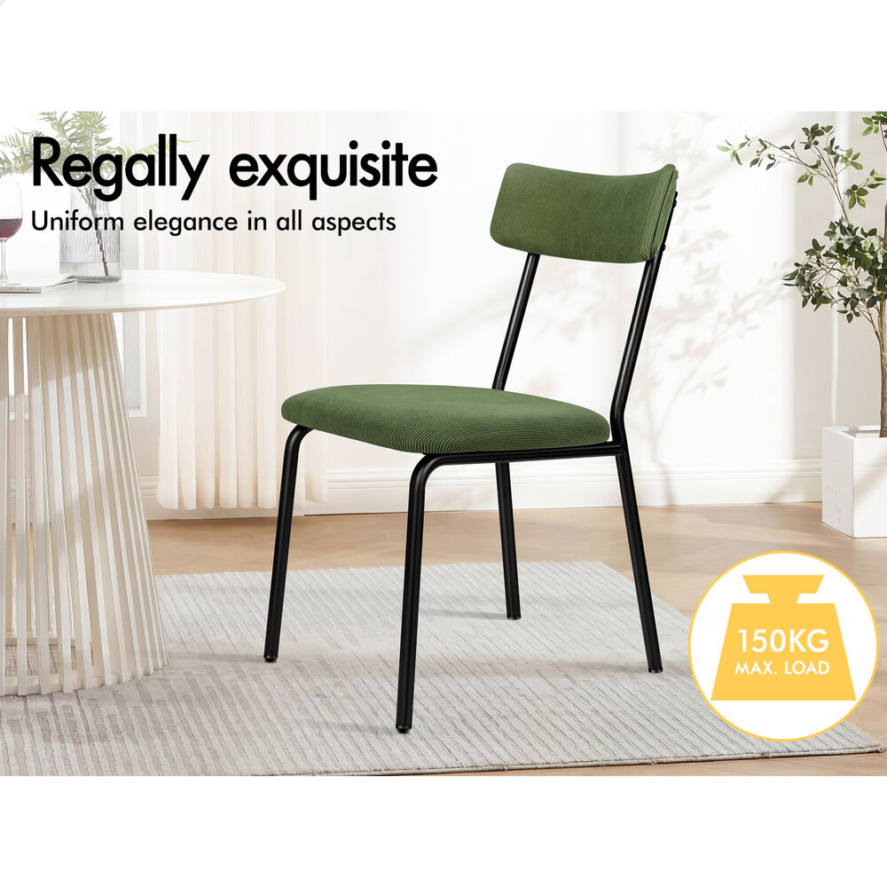 ALFORDSON 2x Dining Chairs Accent Kitchen Lounge Curved Backrest Corduroy Green
