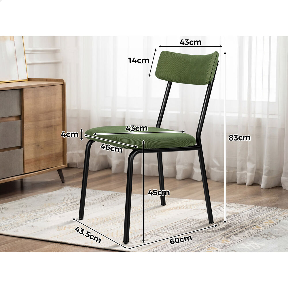 ALFORDSON 2x Dining Chairs Accent Kitchen Lounge Curved Backrest Corduroy Green